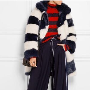 ⭐️ J.Crew x NET-A-PORTER ⭐️ Geo Striped Faux Fur Coat XXS Net-a-Porter